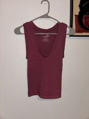 Free People Ribbed V-Neck Tank in Burgundy
